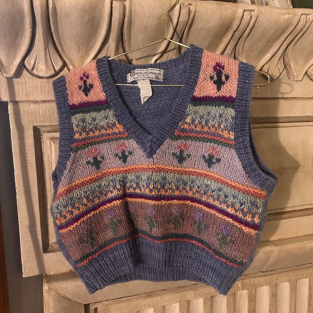 Hand Knit Floral Vintage Sweater Vest